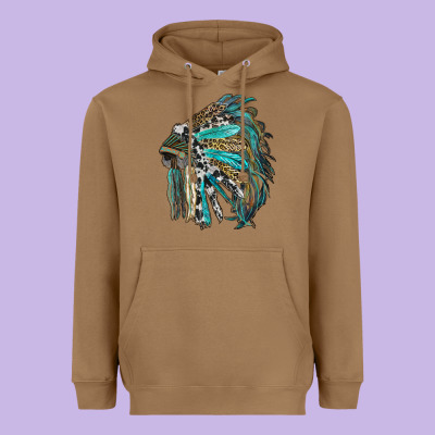 Indian Feather Headdress With Western  Patterns Heavyweight Hoodie Designed By Ranaportraitstore