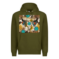 Army Green cowhide leopard bull skull gemstone Premium Hoodie - NancyCooperArtShop