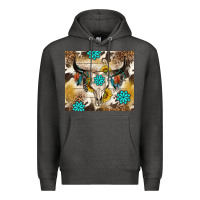 Charcoal Heather cowhide leopard bull skull gemstone Premium Hoodie - NancyCooperArtShop