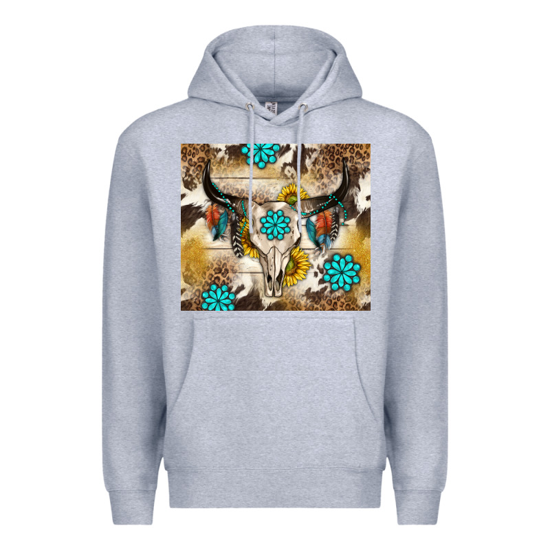 Cowhide Leopard Bull Skull Gemstone Premium Hoodie by NancyCooperArtShop | Teevron