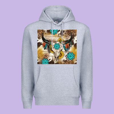 Cowhide Leopard Bull Skull Gemstone Premium Hoodie Designed By Nancycooperartshop