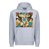 Heather Grey cowhide leopard bull skull gemstone Premium Hoodie - NancyCooperArtShop