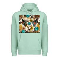 Seafoam cowhide leopard bull skull gemstone Premium Hoodie - NancyCooperArtShop