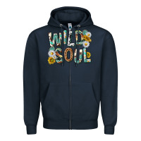 Navy western wild soul with sunflowers Zipper Hoodie - texasbilliewilder