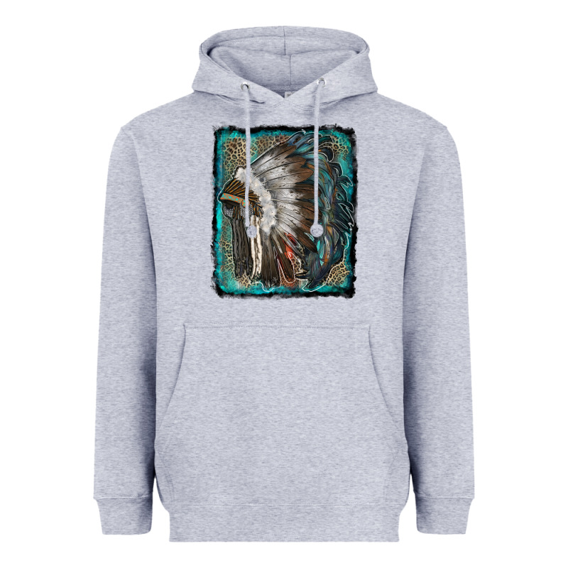 Indian Feather Headdress With Leopard Background Heavyweight Hoodie by RanaPortraitStore | Teevron