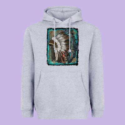 Indian Feather Headdress With Leopard Background Heavyweight Hoodie Designed By Ranaportraitstore