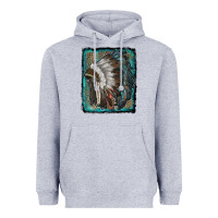 Heather Grey indian feather headdress with leopard background Heavyweight Hoodie - RanaPortraitStore
