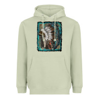 Matcha indian feather headdress with leopard background Heavyweight Hoodie - RanaPortraitStore