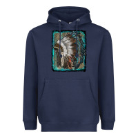 Navy indian feather headdress with leopard background Heavyweight Hoodie - RanaPortraitStore