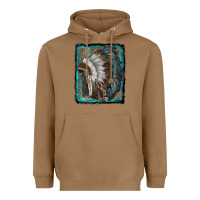 Toasted Coconut indian feather headdress with leopard background Heavyweight Hoodie - RanaPortraitStore