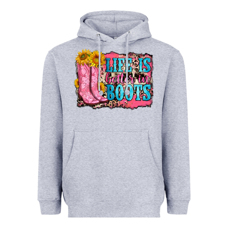 Life Is Better In Boots Heavyweight Hoodie by Zillion Design Studio | Teevron
