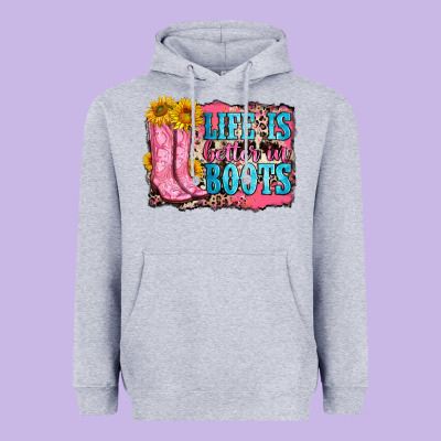 Life Is Better In Boots Heavyweight Hoodie Designed By Zillion Design Studio