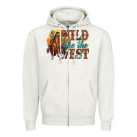 Oatmeal Heather wild like west Zipper Hoodie - texasbilliewilder