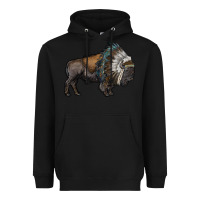 Black bison with indian headdress Heavyweight Hoodie - RanaPortraitStore