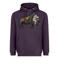 Plum bison with indian headdress Heavyweight Hoodie - RanaPortraitStore