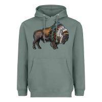 Sage bison with indian headdress Heavyweight Hoodie - RanaPortraitStore