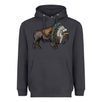 Smoke bison with indian headdress Heavyweight Hoodie - RanaPortraitStore