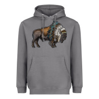 Storm bison with indian headdress Heavyweight Hoodie - RanaPortraitStore