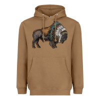 Toasted Coconut bison with indian headdress Heavyweight Hoodie - RanaPortraitStore