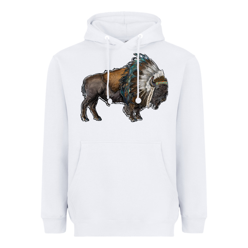 Bison With Indian Headdress Heavyweight Hoodie by RanaPortraitStore | Teevron