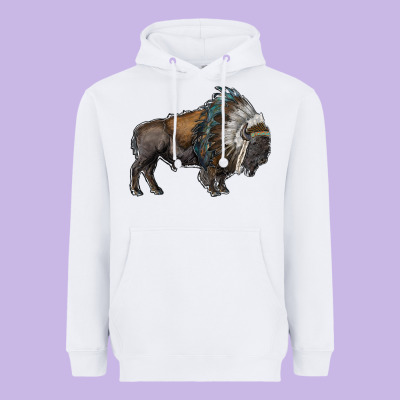 Bison With Indian Headdress Heavyweight Hoodie Designed By Ranaportraitstore