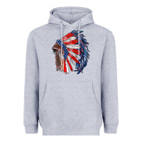 Heather Grey american flag indian headdress Heavyweight Hoodie - RanaPortraitStore