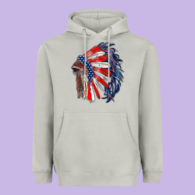 American Flag Indian Headdress Heavyweight Hoodie Designed By Ranaportraitstore
