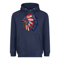 Navy american flag indian headdress Heavyweight Hoodie - RanaPortraitStore