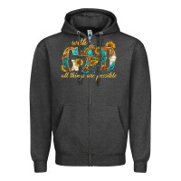 Charcoal Heather with god all things are possible with cross Zipper Hoodie - texasbilliewilder