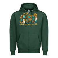 Sports Green with god all things are possible with cross Zipper Hoodie - texasbilliewilder
