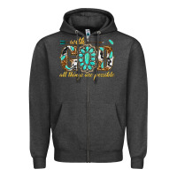 Charcoal Heather with god all things are possible with gemstone Zipper Hoodie - texasbilliewilder