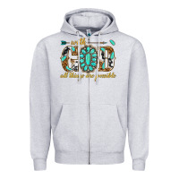 Heather Grey with god all things are possible with gemstone Zipper Hoodie - texasbilliewilder
