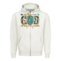 Oatmeal Heather with god all things are possible with gemstone Zipper Hoodie - texasbilliewilder