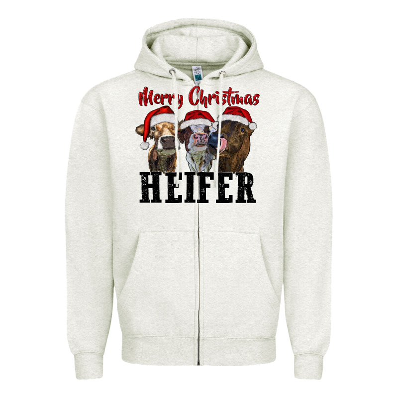 Merry Christmas Heifers Zipper Hoodie by RanaPortraitStore | Teevron