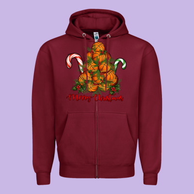 Zipper Hoodie Merry Christmas Basketball