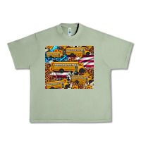 Oil Green school bus American flag sunflower cowhide leopard Urban Heavy Tee - Artiststas