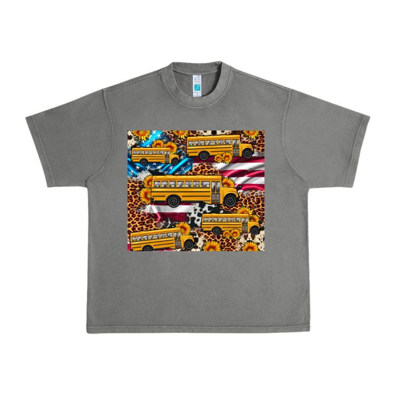 School Bus American Flag Sunflower Cowhide Leopard Urban Heavy Tee by Artiststas | Teevron