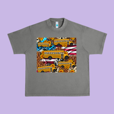 School Bus American Flag Sunflower Cowhide Leopard Urban Heavy Tee Designed By Artiststas
