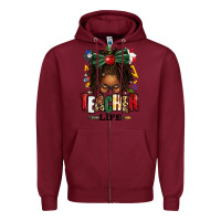 Burgundy teacher life afro locs messy bun Zipper Hoodie - texasbilliewilder