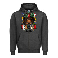 Charcoal Heather teacher life afro locs messy bun Zipper Hoodie - texasbilliewilder