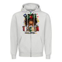Dove Grey teacher life afro locs messy bun Zipper Hoodie - texasbilliewilder