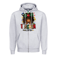Teacher Life Afro Locs Messy Bun Zipper Hoodie | Teevron