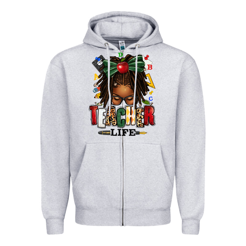 Teacher Life Afro Locs Messy Bun Zipper Hoodie by texasbilliewilder | Teevron