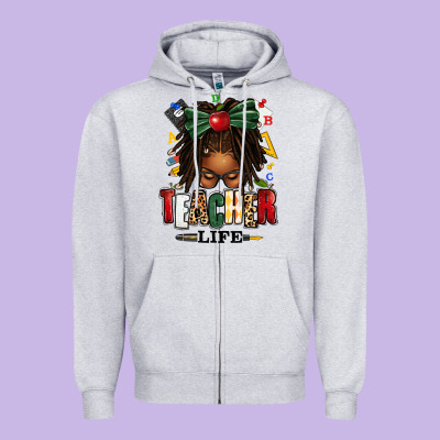Zipper Hoodie teacher life afro locs messy bun