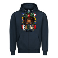Navy teacher life afro locs messy bun Zipper Hoodie - texasbilliewilder