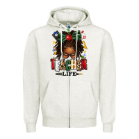 Oatmeal Heather teacher life afro locs messy bun Zipper Hoodie - texasbilliewilder
