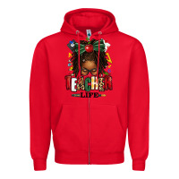 Red teacher life afro locs messy bun Zipper Hoodie - texasbilliewilder