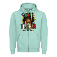 Seafoam teacher life afro locs messy bun Zipper Hoodie - texasbilliewilder