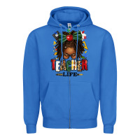 True Royal teacher life afro locs messy bun Zipper Hoodie - texasbilliewilder