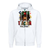 White teacher life afro locs messy bun Zipper Hoodie - texasbilliewilder
